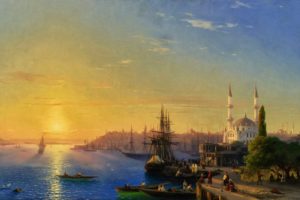 fantasy, Art, Painting, Boat, Coast,  van, Aivazovsky, Classic, Art, Sunset, Ottoman