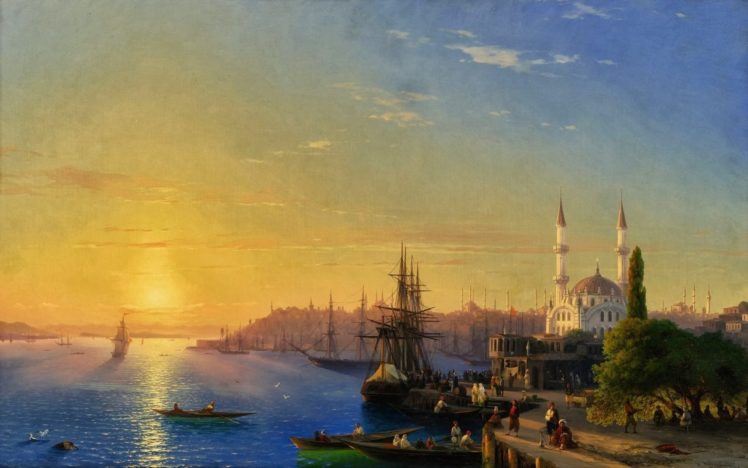 fantasy, Art, Painting, Boat, Coast,  van, Aivazovsky, Classic, Art, Sunset, Ottoman HD Wallpaper Desktop Background