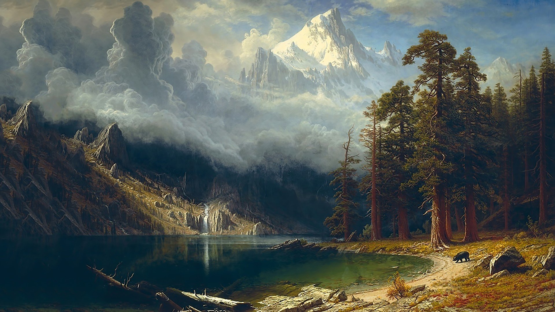 nature, Landscape, Painting, Artwork, Trees, Forest, Clouds, Albert, Bierstadt, Sierra, Nevada Wallpaper