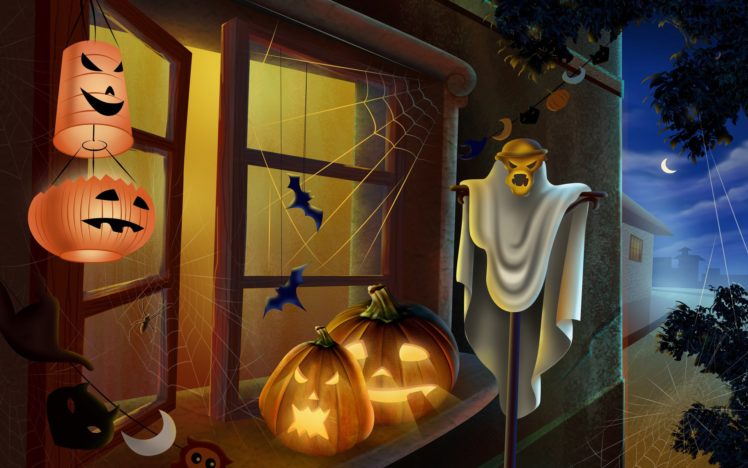 fantasma, Halloween, Calabazas HD Wallpaper Desktop Background