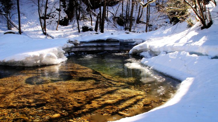 snow, Spring, Creek, River, Natural, Landscape HD Wallpaper Desktop Background