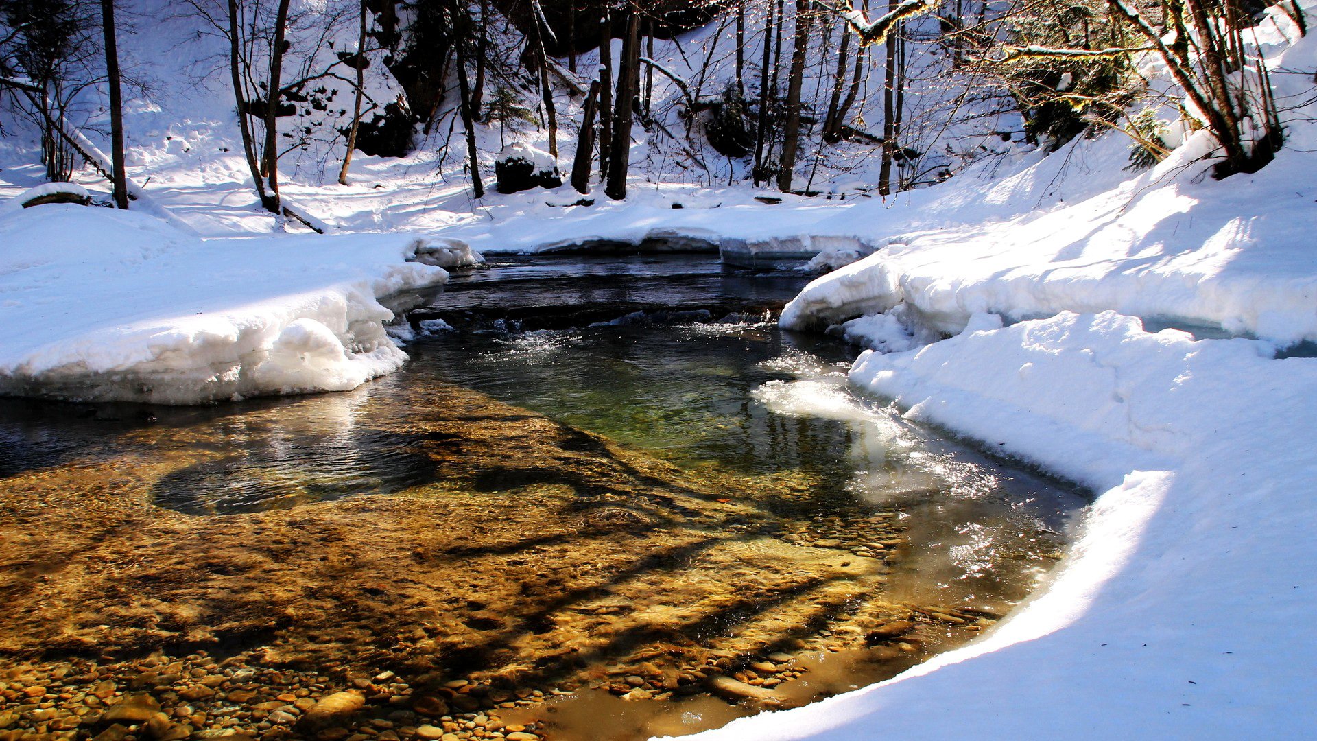 snow, Spring, Creek, River, Natural, Landscape Wallpaper