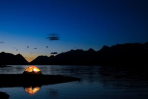 night, Sea, Water, Tent, Landscape