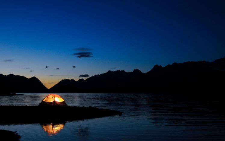 night, Sea, Water, Tent, Landscape HD Wallpaper Desktop Background