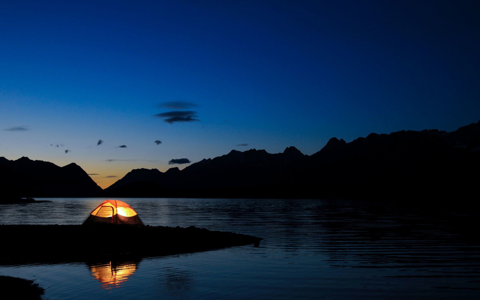 night, Sea, Water, Tent, Landscape Wallpaper