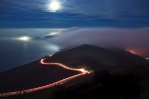 fog, California, Marin, Headlands, Road, Peninsula, Night, Nature