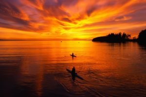 kayak, Sunset, Red, Beauty, Couds, Sk