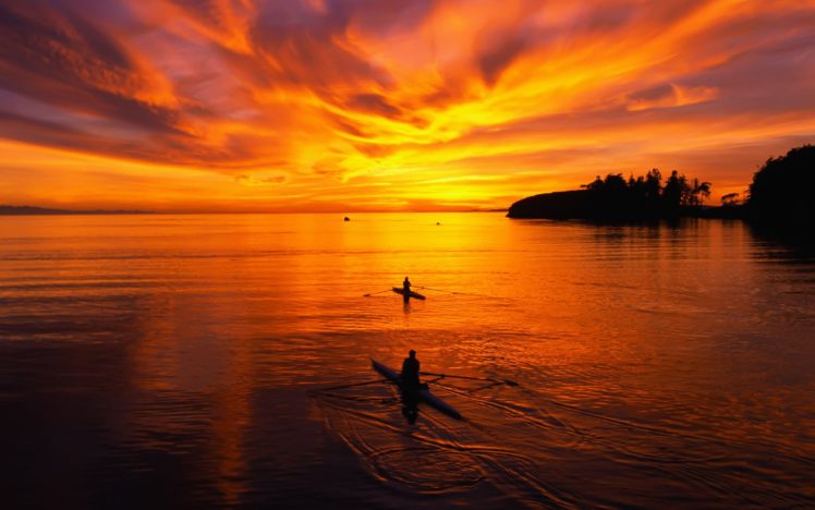 kayak, Sunset, Red, Beauty, Couds, Sk HD Wallpaper Desktop Background