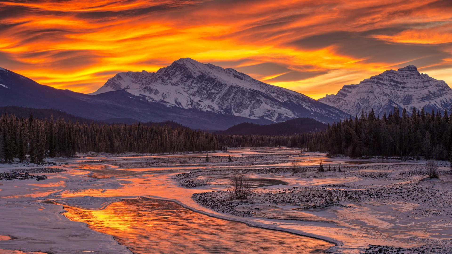 snow, Mountain, Sunse Wallpaper