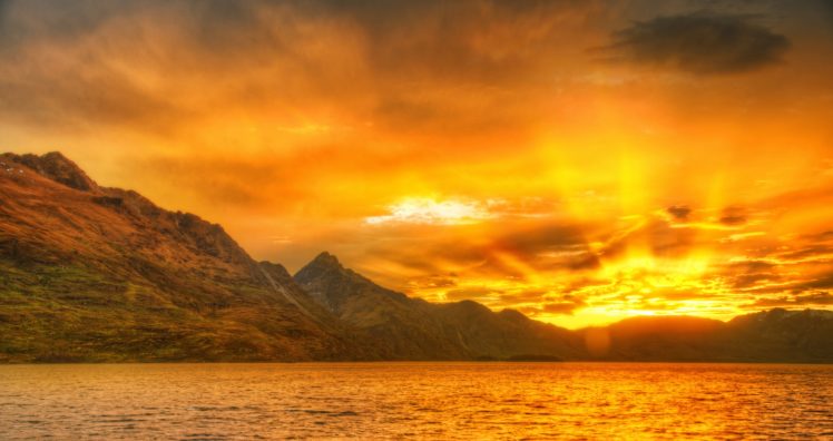 sunset, Zealand, Aotearoa, Wakatipu, Lake, Otago, Queenstown, Nature, Landscape, Retina HD Wallpaper Desktop Background
