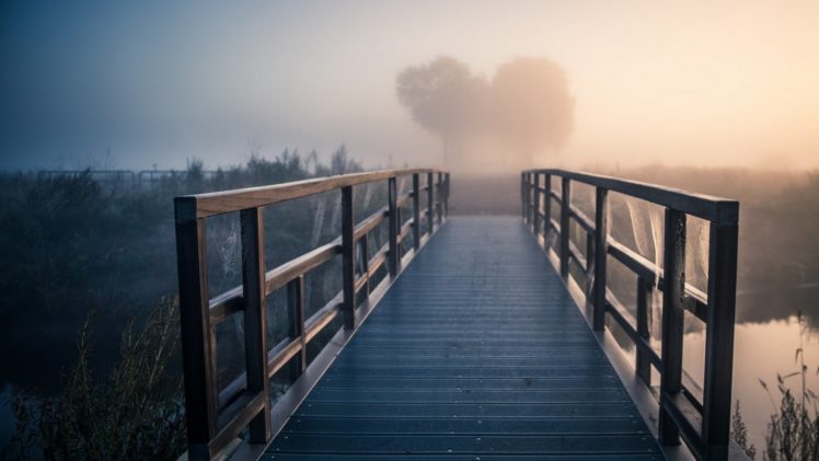 morning, Fog, In, The, Beautiful, Landscape, Bridge HD Wallpaper Desktop Background