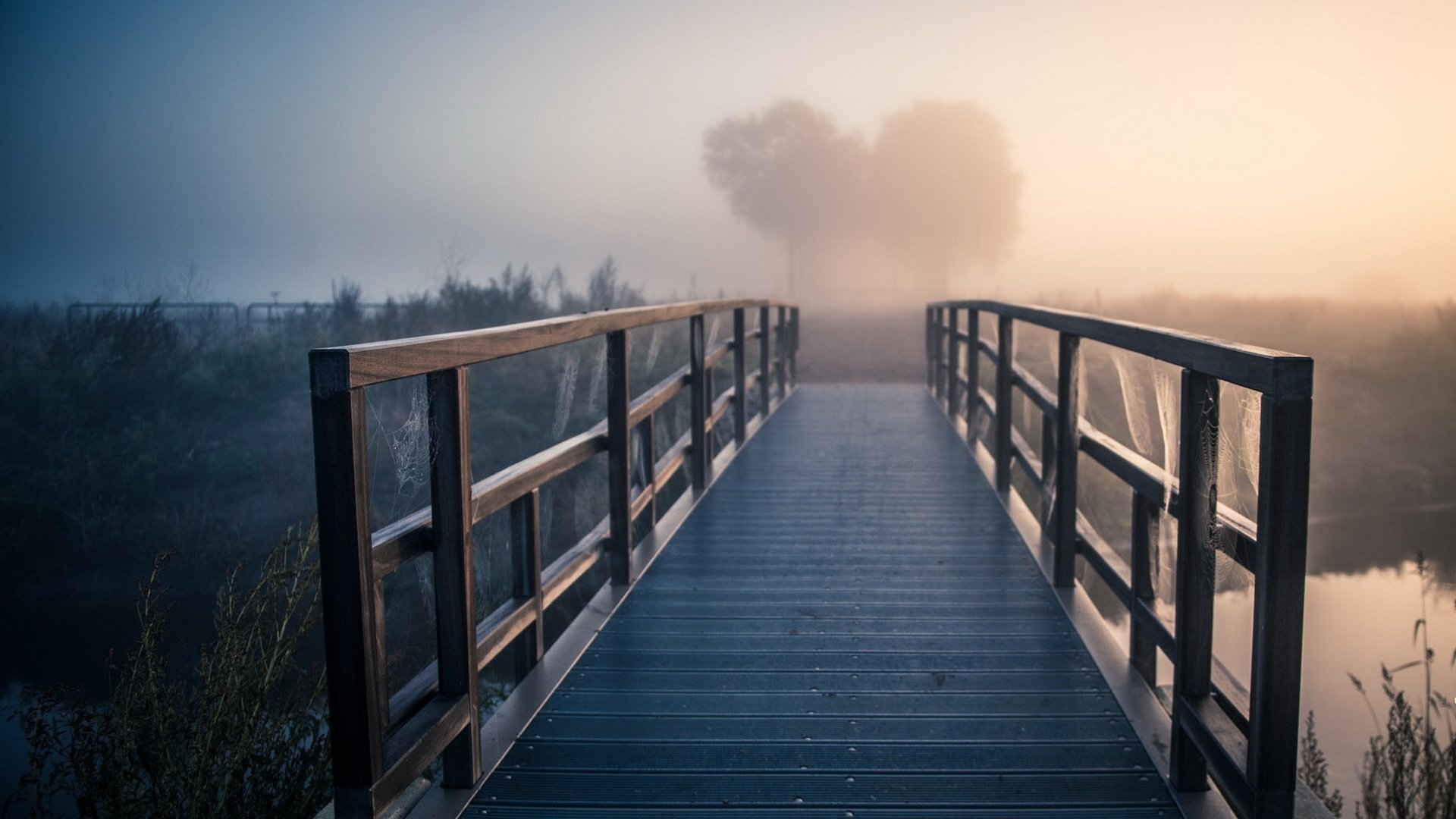 morning, Fog, In, The, Beautiful, Landscape, Bridge Wallpaper