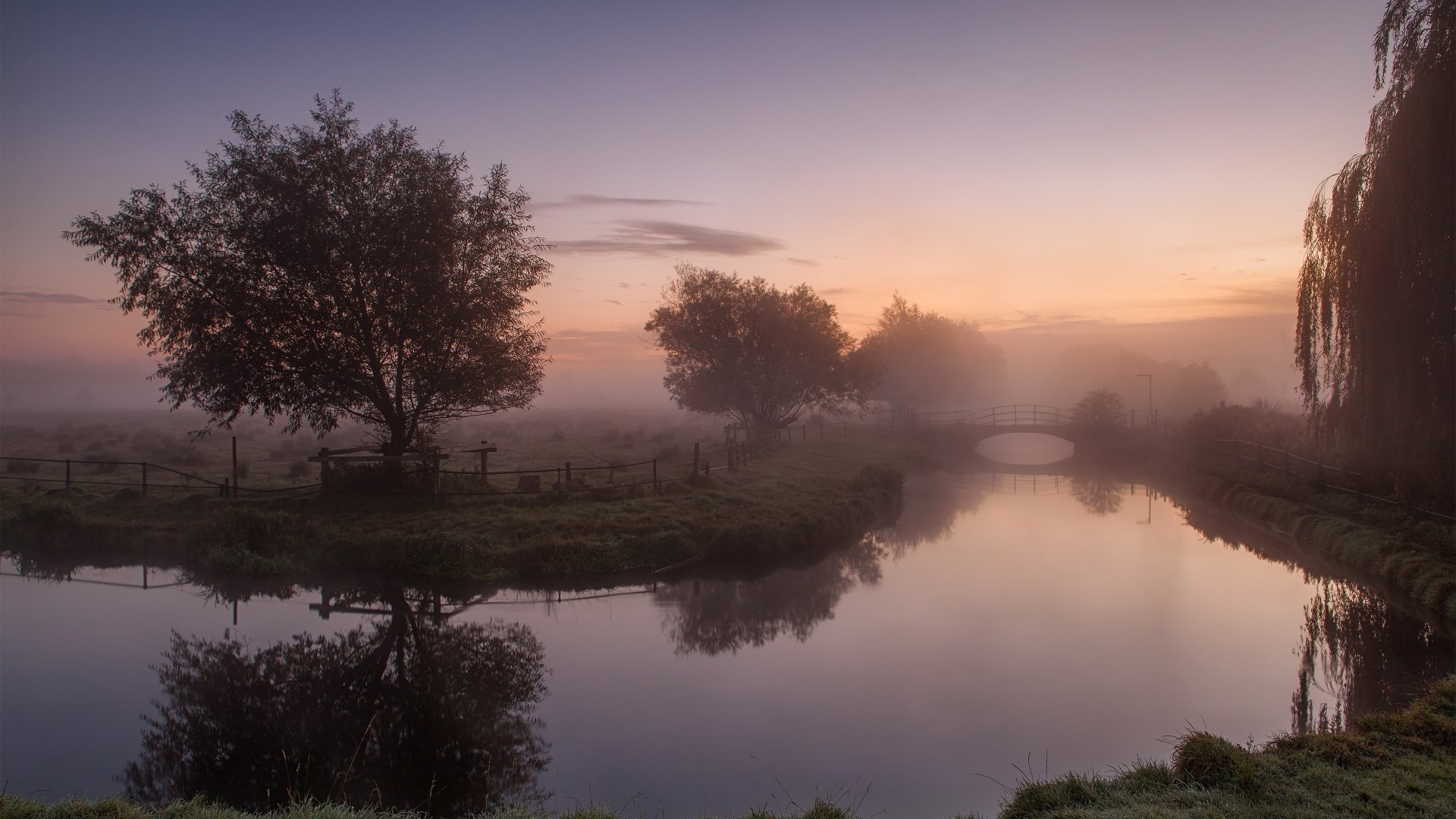 morning, Fog, In, The, Beautiful, Landscape, Bridge, Tree Wallpaper