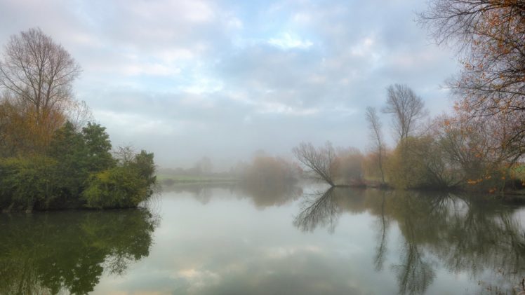 morning, Fog, In, The, Beautiful, Landscape, Lake, Tree HD Wallpaper Desktop Background