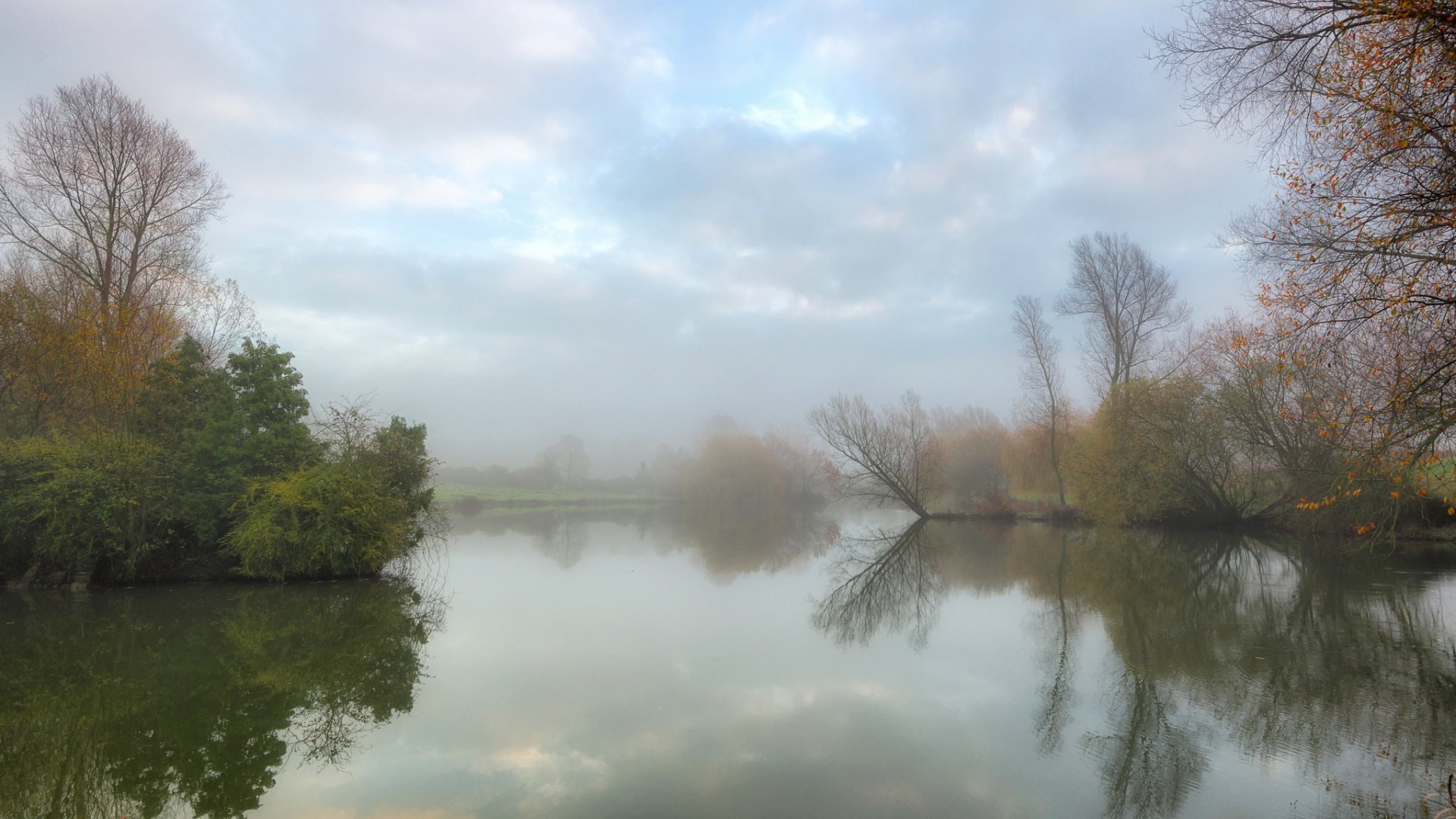 morning, Fog, In, The, Beautiful, Landscape, Lake, Tree Wallpaper