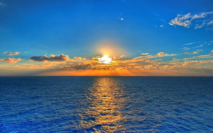sunset, Nature, Reflection, Clouds, Sea, Water, Ski HD Wallpaper Desktop Background