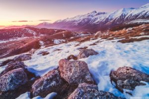 nature, Landscape, Rock, Snow, Mountains, Sunset, Winter