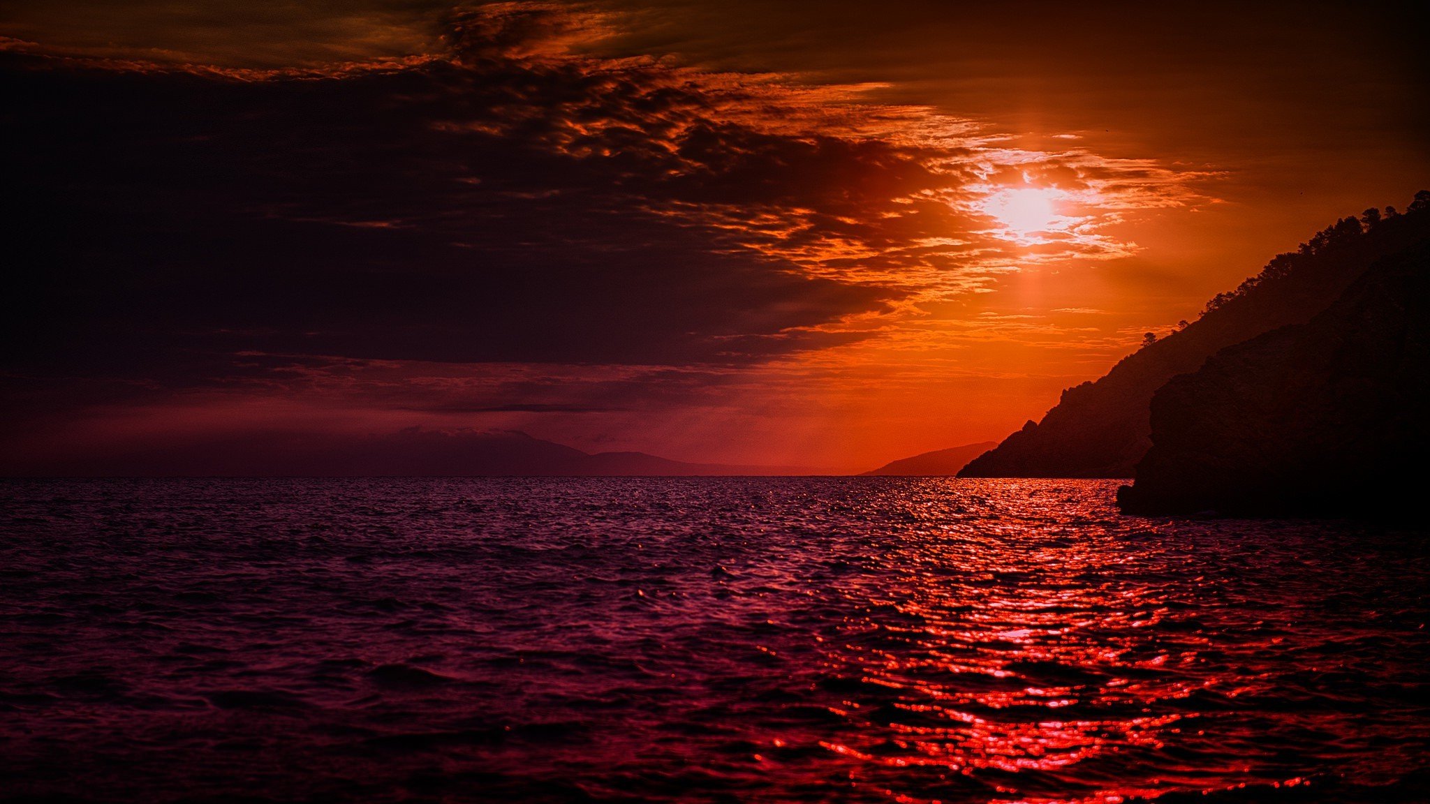 landscape, Sea, Nature, Sky, Red, Ocean Wallpaper