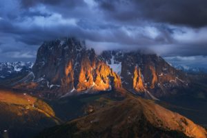 landscape, Mountains, Snowy, Peak, Clouds, Sunset, Forest, Italy, Alps