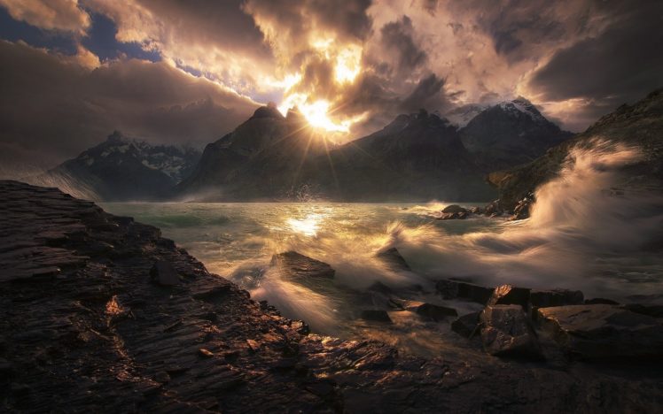 landscape, Nature, Sunset, Mountains, Wind, Lake HD Wallpaper Desktop Background