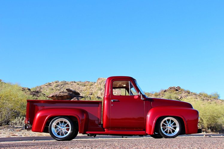 1955, Ford, F 100, Pickup, Truck, Red HD Wallpaper Desktop Background