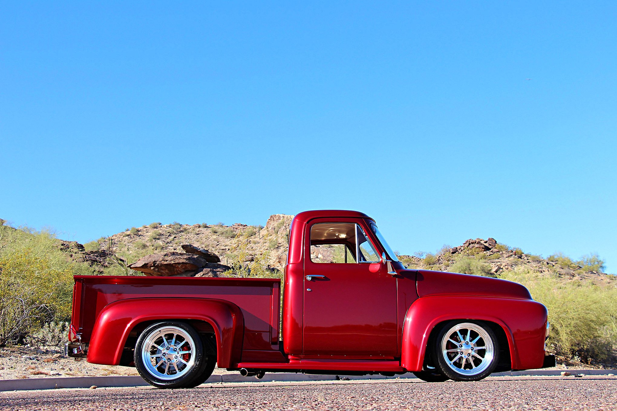 1955, Ford, F 100, Pickup, Truck, Red Wallpaper