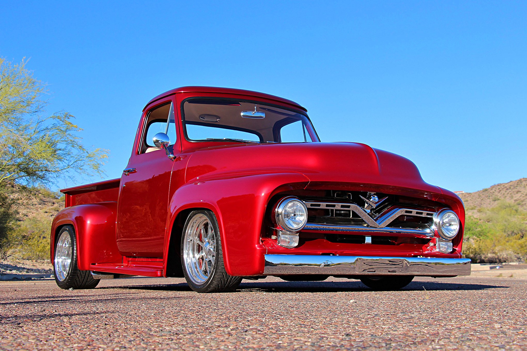 1955, Ford, F 100, Pickup, Truck, Red Wallpaper