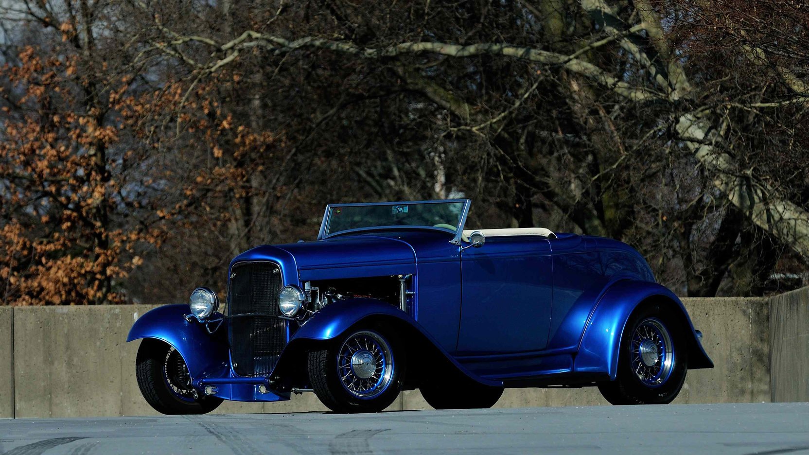 1932, Ford, Roadster, Street, Rod, Blue Wallpaper