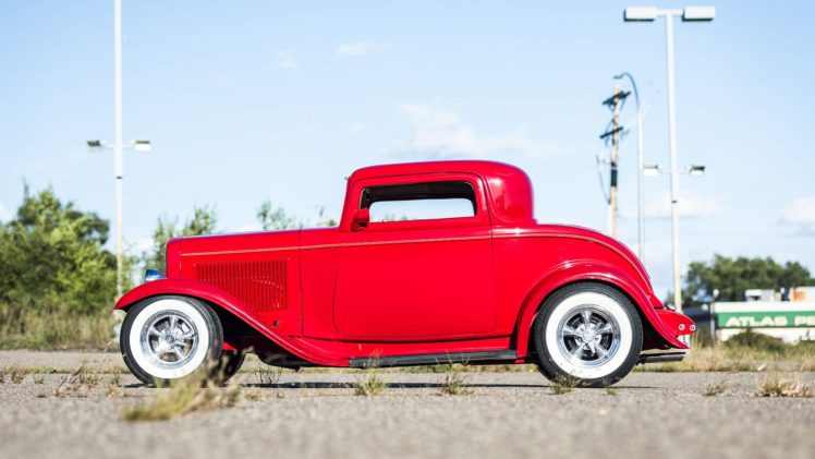 1932, Ford, 3 window, Coupe, Street, Rod, Cars, Red HD Wallpaper Desktop Background