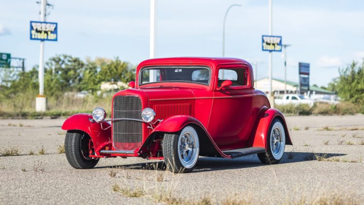 1932, Ford, 3 window, Coupe, Street, Rod, Cars, Red HD Wallpaper Desktop Background
