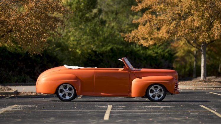 1946, Ford, Convertible, Street, Rod, Orange, Cars HD Wallpaper Desktop Background