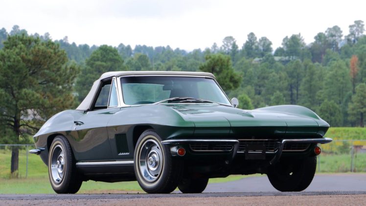 1967, Chevrolet, Corvette,  c2 , Convertible, Cars, Green HD Wallpaper Desktop Background
