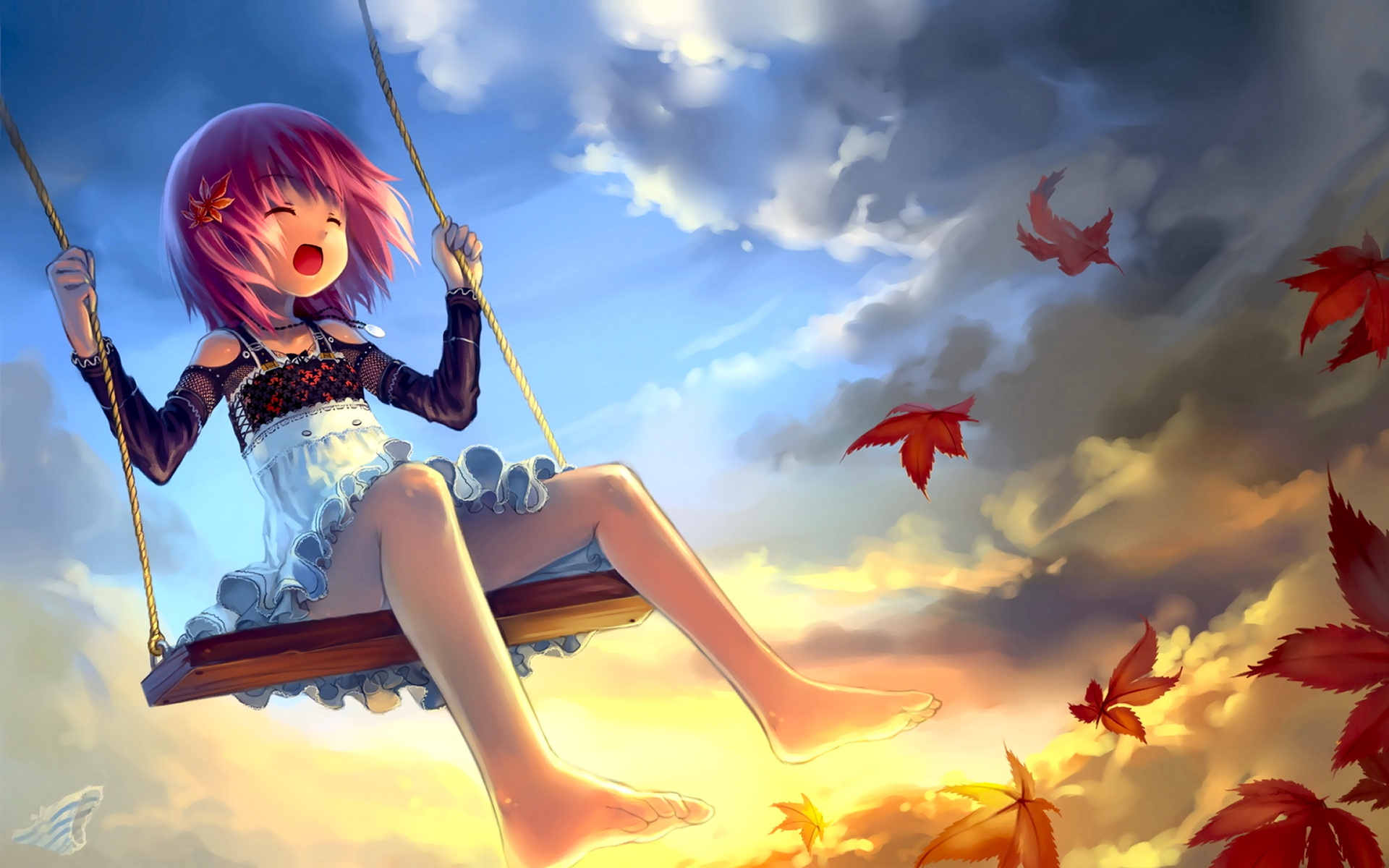 clouds, Leaves, Lolicon Wallpaper