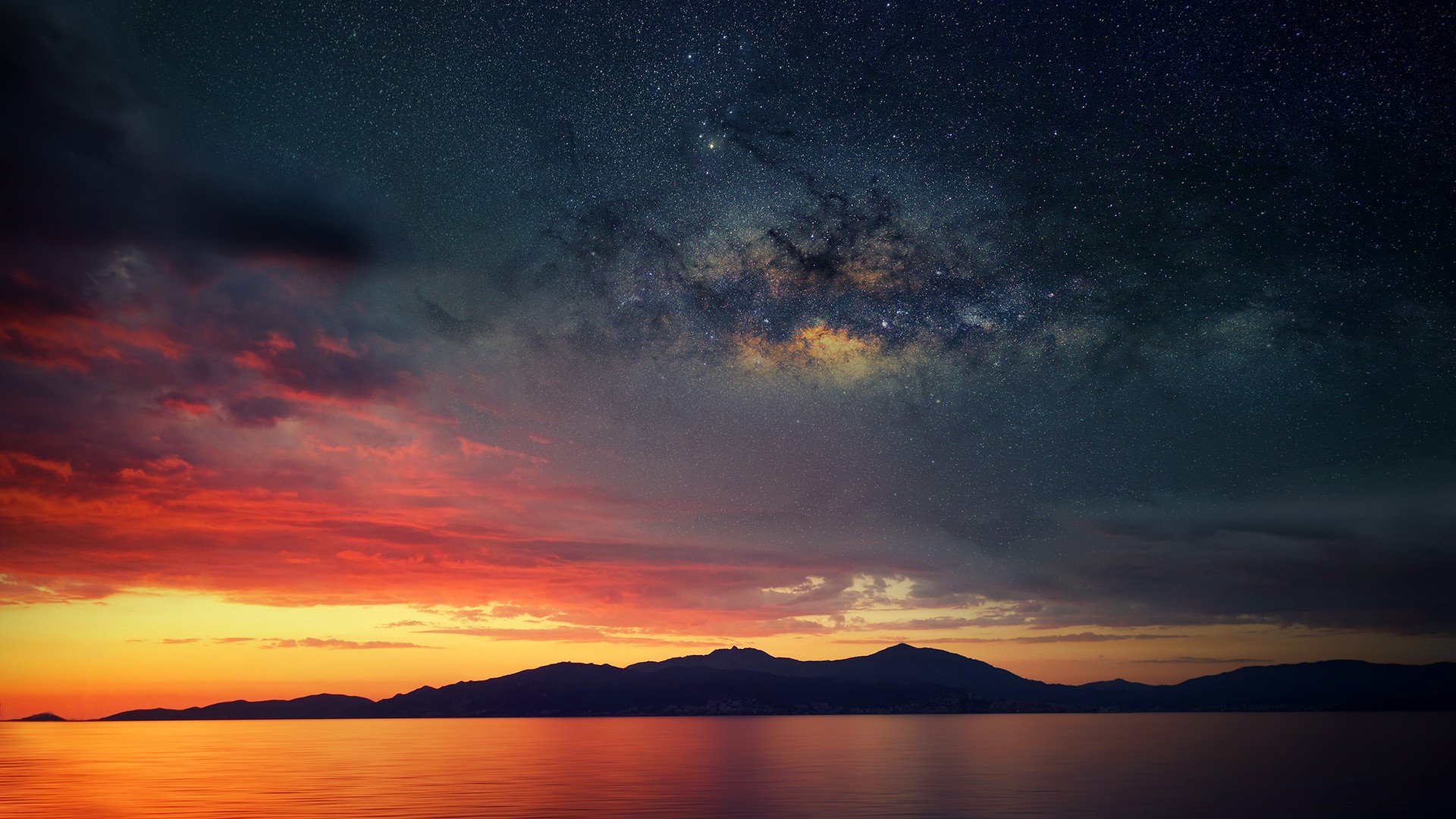 corsica, Abstract, Space, Water, Sea, Sunset Wallpaper