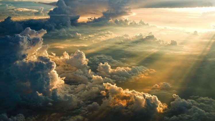 mist, Nature, Landscape, Clouds, Sun, Rays, Sunset, Sunlight, Aerial, View, Divinity HD Wallpaper Desktop Background
