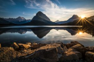 nature, Landscape, Glacier, National, Park, Lake, Reflection, Sunset, Mountains