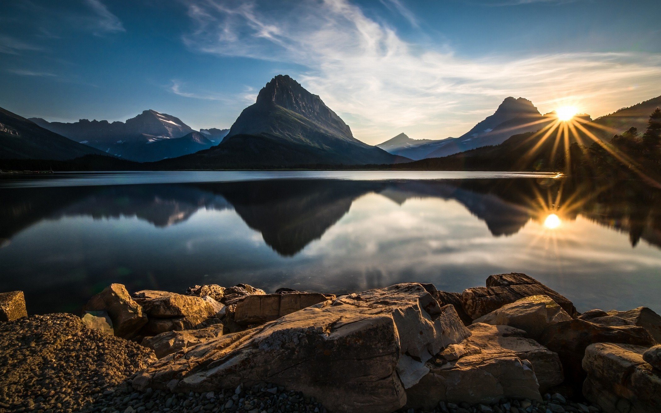 nature, Landscape, Glacier, National, Park, Lake, Reflection, Sunset, Mountains Wallpaper