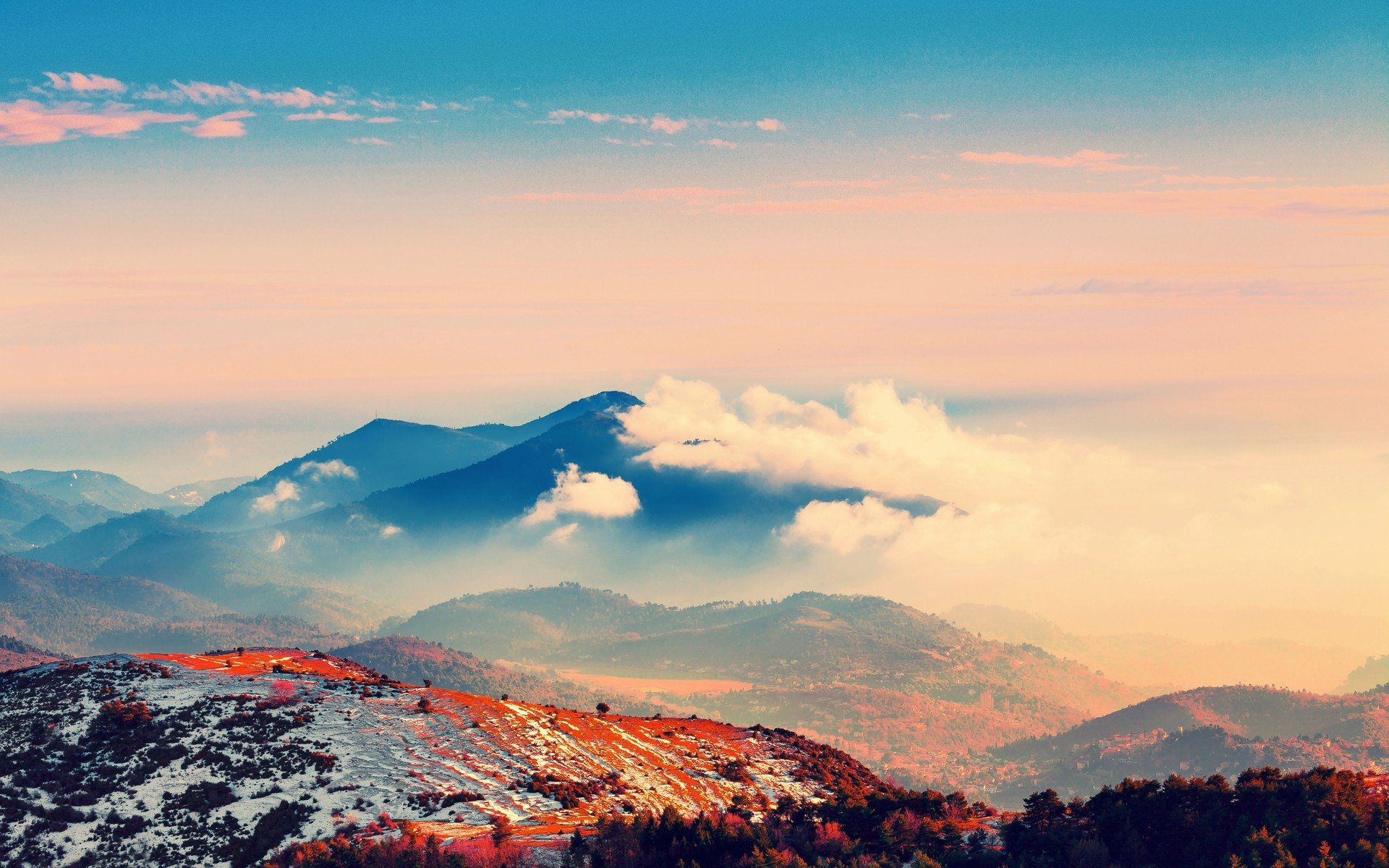 mountains, Clouds, Landscapes, Nature, Trees, Hills Wallpaper