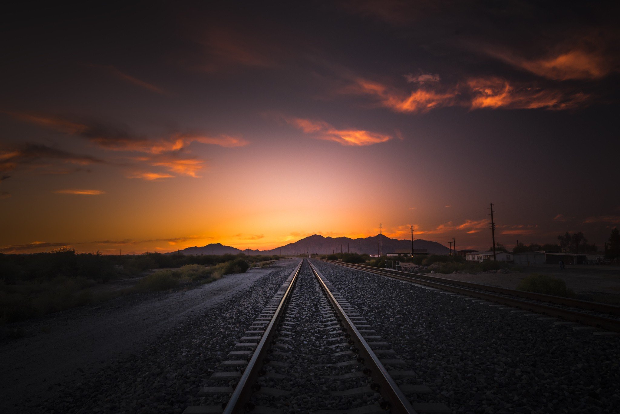 photography, Railway, Tracks, House, Sky, Power, Lines Wallpaper