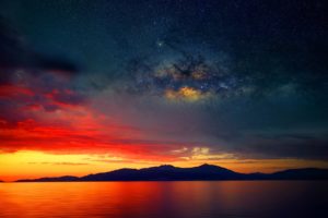 stars, Silhouette, Milky, Way, Sunset, Landscape, Clouds, Photo, Manipulation