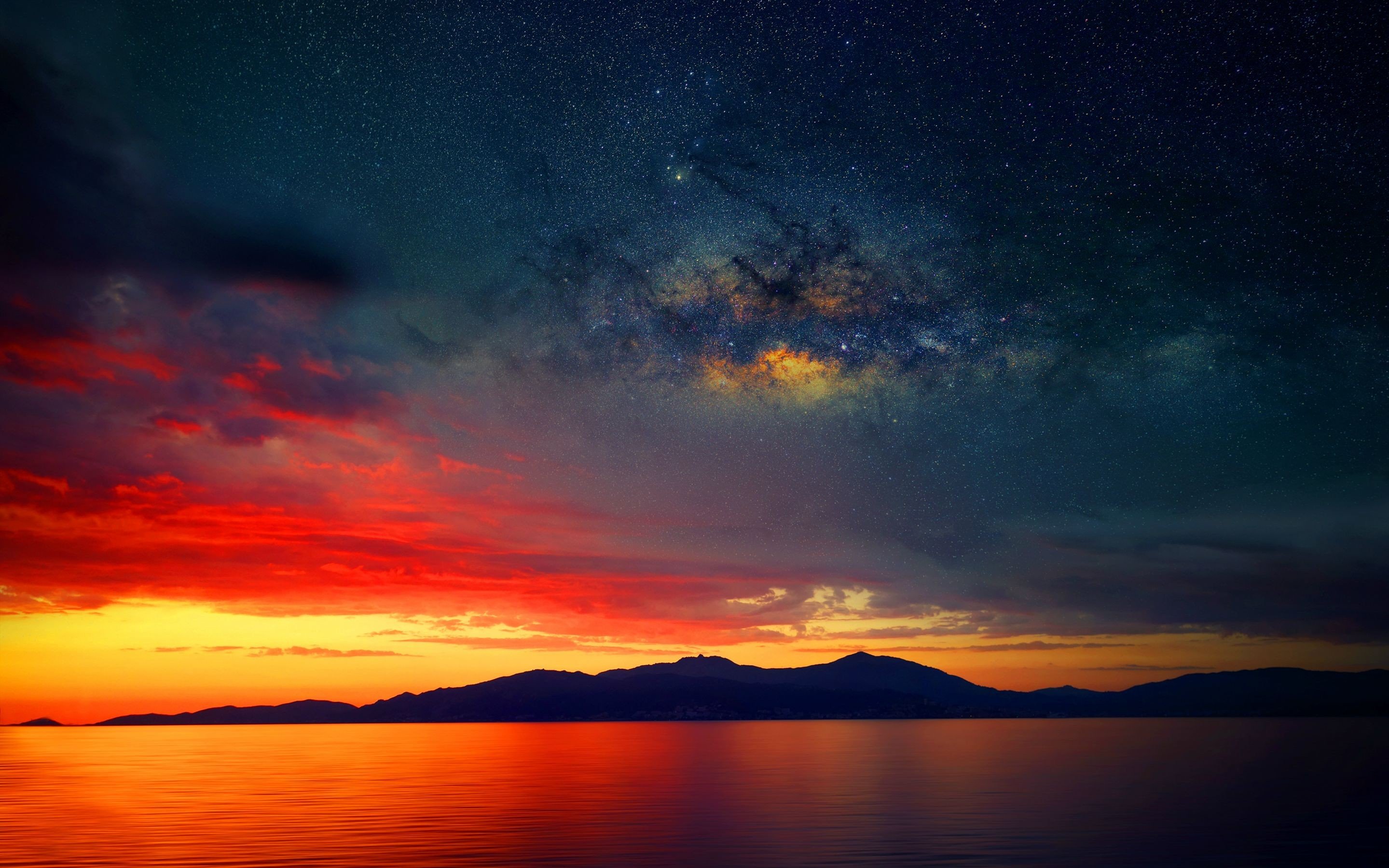 stars, Silhouette, Milky, Way, Sunset, Landscape, Clouds, Photo, Manipulation Wallpaper