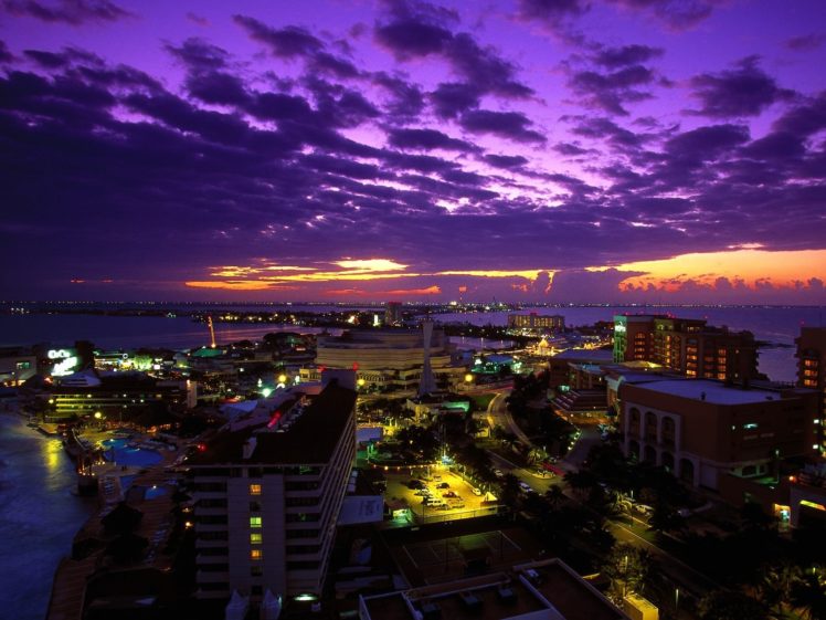 cancun, At, Twilight, Mexico HD Wallpaper Desktop Background