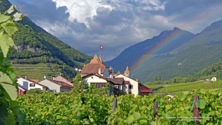 rainbow, Over, Aigle, Castle, Switzerland HD Wallpaper Desktop Background