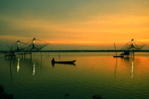 kochi, Kerala, Blues, Back, Water, Lagoons, Sunset, Beach, Ship, Channels, Chinese, Nets, Skyscraper, Water, City,  17