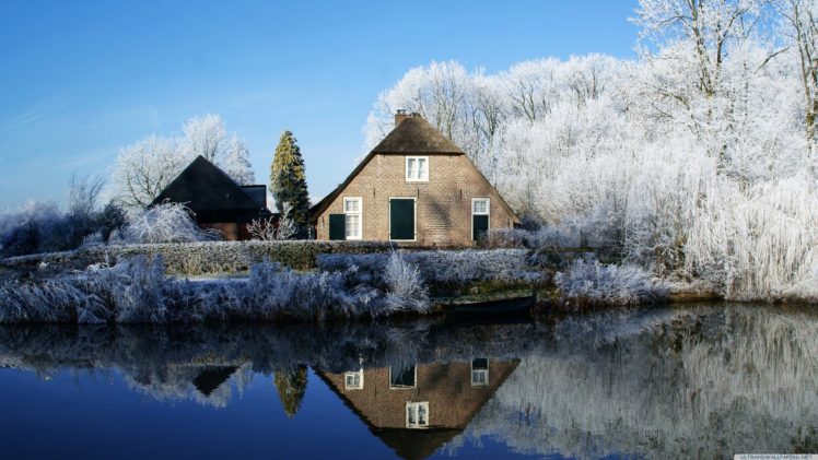 farmhouse, Along, The, Kromme, Rijn, River HD Wallpaper Desktop Background