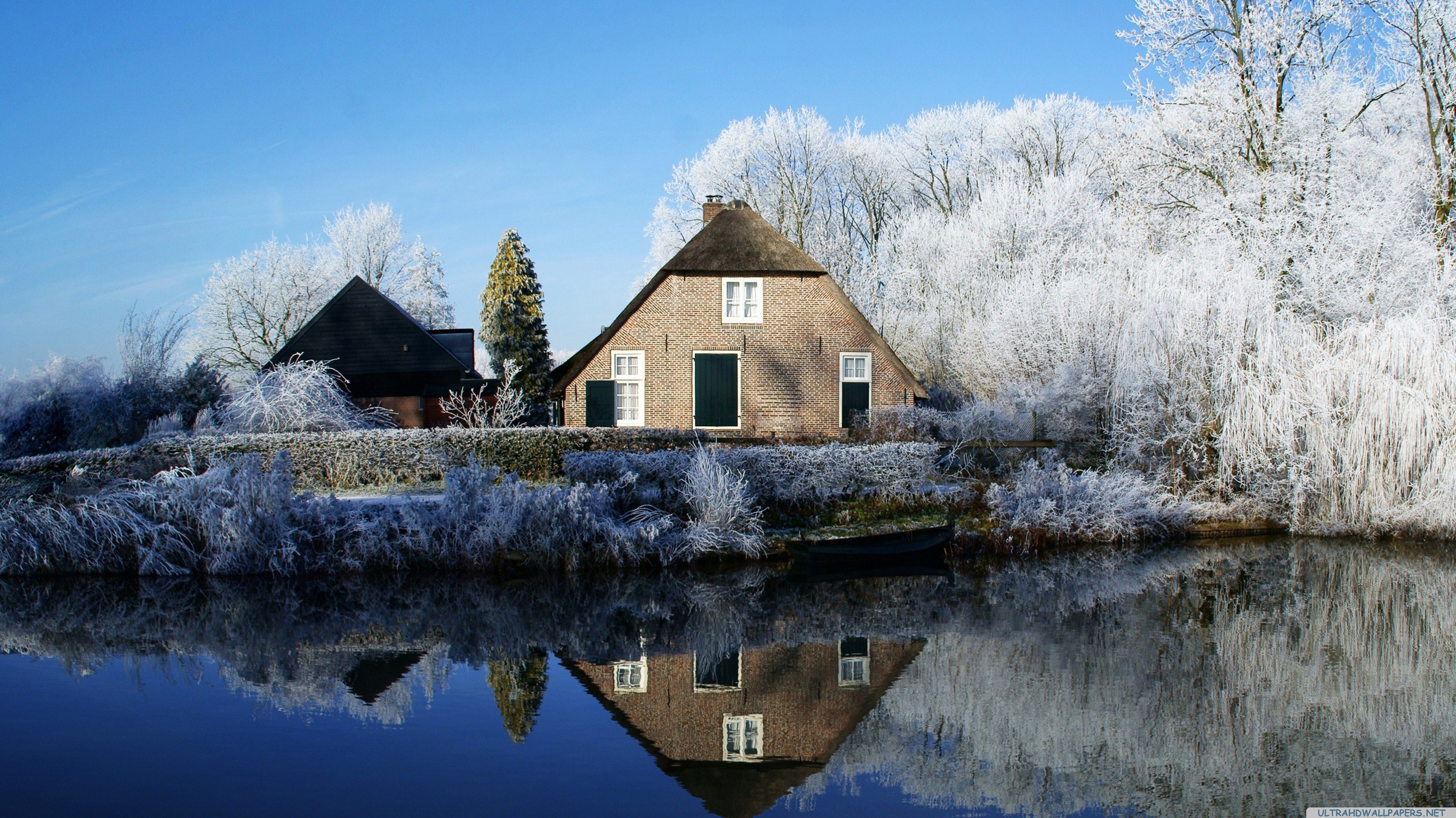 farmhouse, Along, The, Kromme, Rijn, River Wallpaper