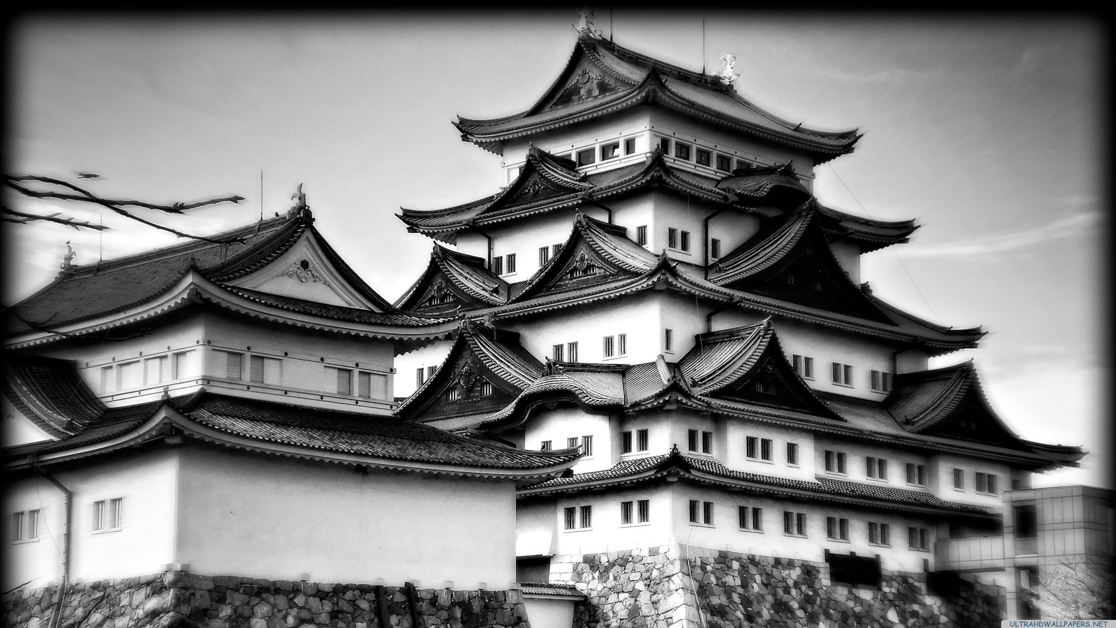 nagoya, Castle, In, Black, And, White Wallpaper