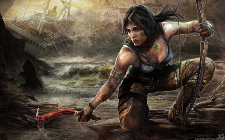 tomb, Raider, 2013, Warriors, Archers, Rain, Lara, Croft, Games, Girls HD Wallpaper Desktop Background