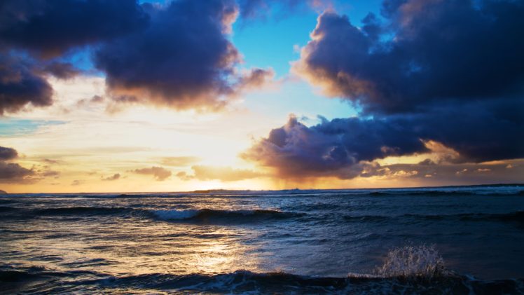 water, Sunset, Clouds, Landscapes, Waves HD Wallpaper Desktop Background