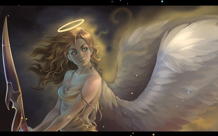 angels, Fantasy, Girls, Angel, Weapon, Sword, Halo HD Wallpaper Desktop Background